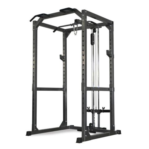 All-in-one Heavy Duty Power Rack with Lat/Low Row Attachment & DIP Handles. Perfect for full-body strength training. Built for serious lifters at home or in the gym