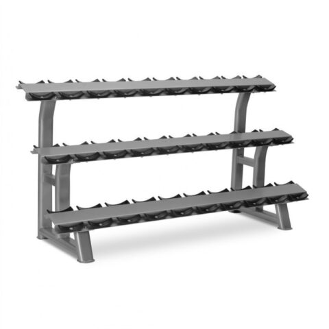 Protect your dumbbells and keep them organized with a rubber saddle DB rack. Durable, secure storage for gyms of all sizes. Prevent damage and save space efficiently