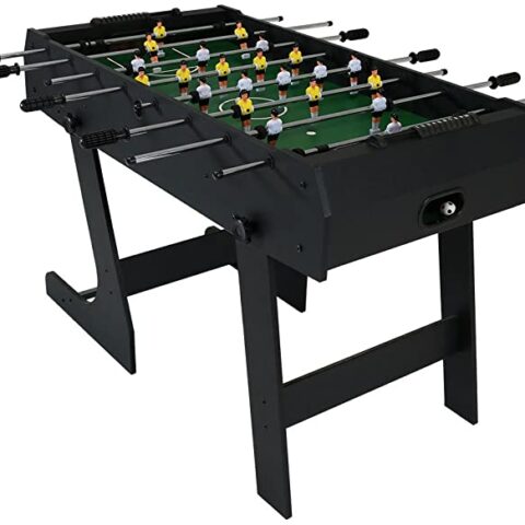 Save space with a folding soccer table, perfect for home entertainment. Durable, compact design with smooth gameplay, easy storage, and adjustable features for all ages