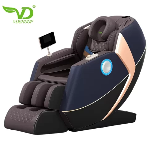 Luxurious black executive massage chair with full-body support and built-in massage featuring ergonomic design, and premium materials for relaxation at work or home.