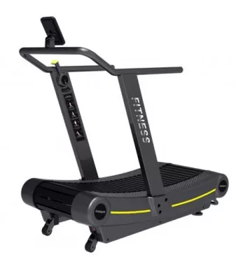 Experience a high-intensity workout with a manual commercial curved treadmill. No motor, self-powered design for full-body training, durable construction, and ideal for gyms or fitness centers
