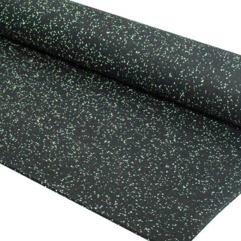High-performance 6mm rubber roll flooring with green dots. Perfect for gyms and studios—durable, slip-resistant, shock-absorbing, and easy to install and maintain.